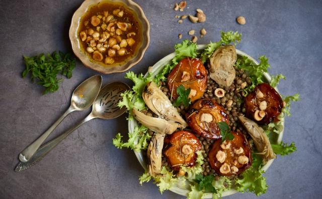 Lentilles vertes du Berry aux abricots rôtis