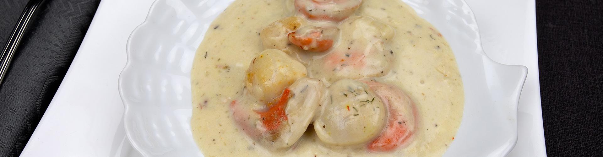 noix de St Jacques rôties et crème de Lentilles en cappuccino 