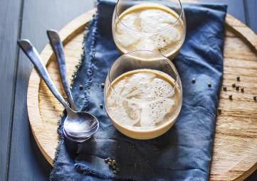Velouté-cappuccino aux lentilles vertes du Berry et aux cèpes